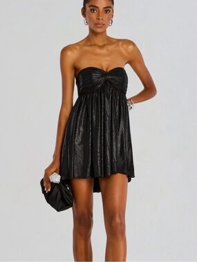 Retrofete Black Strapless Twist-Front Mini Dress